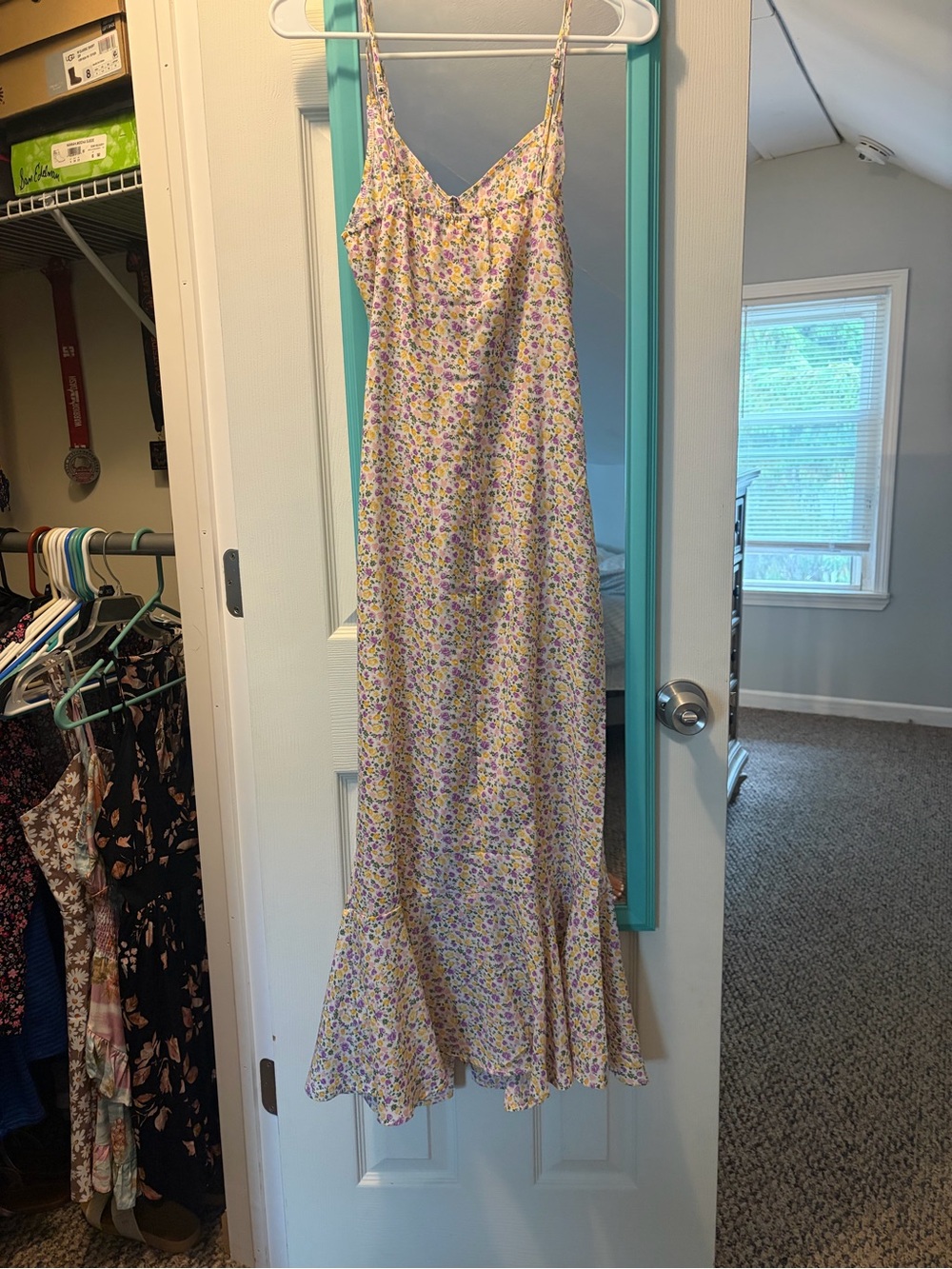 Cupshe Lavender and Yellow Floral Slip Maxi Dress with Ruffle Hem